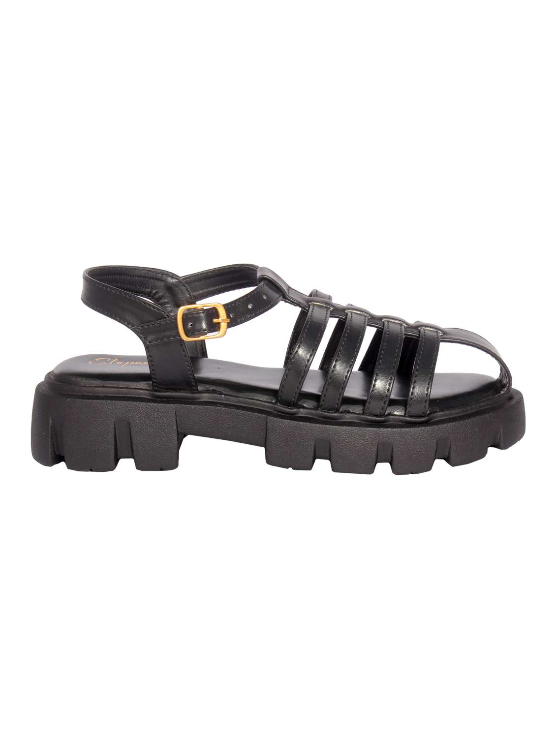 black solid gladiators sandal - 20311244 -  Standard Image - 1