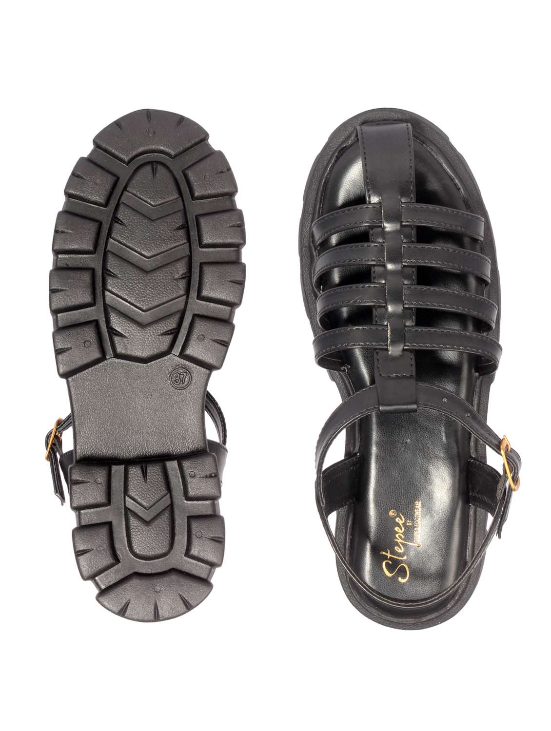 black solid gladiators sandal - 20311244 -  Standard Image - 4