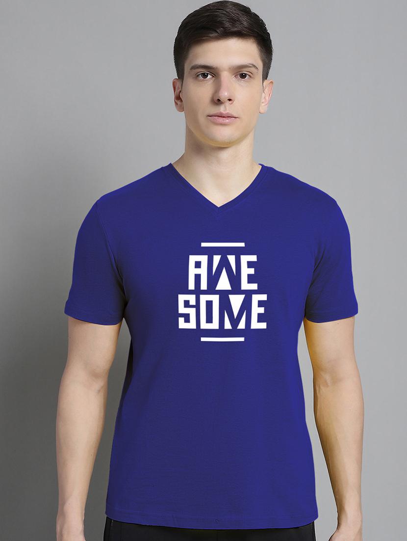 men v-neck chest print typographic t-shirt - 20312157 - Zoom Image - 0