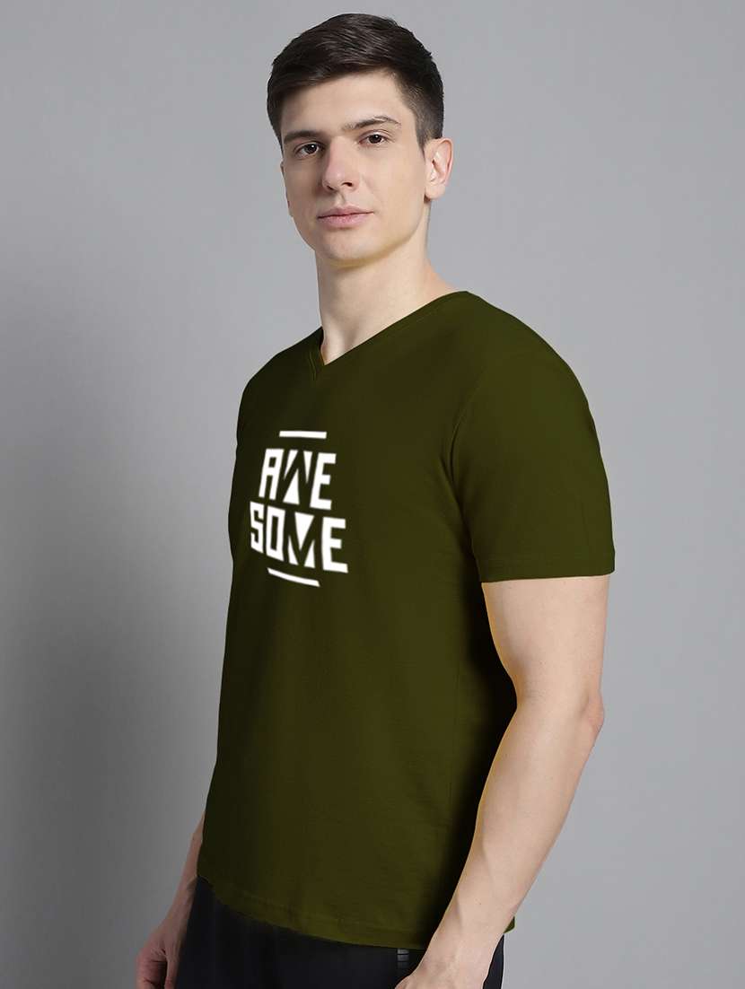men v-neck chest print typographic t-shirt - 20312162 -  Standard Image - 1