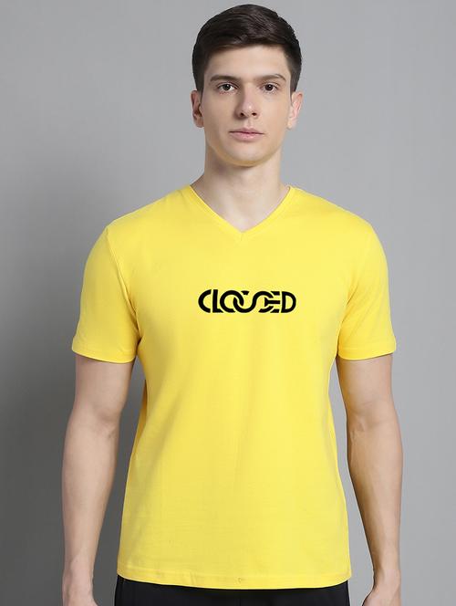 men light yellow cotton chest print t-shirt - 20312165 -  Standard Image - 0