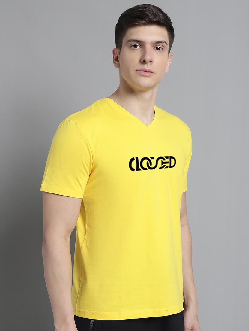 men light yellow cotton chest print t-shirt - 20312165 -  Standard Image - 1