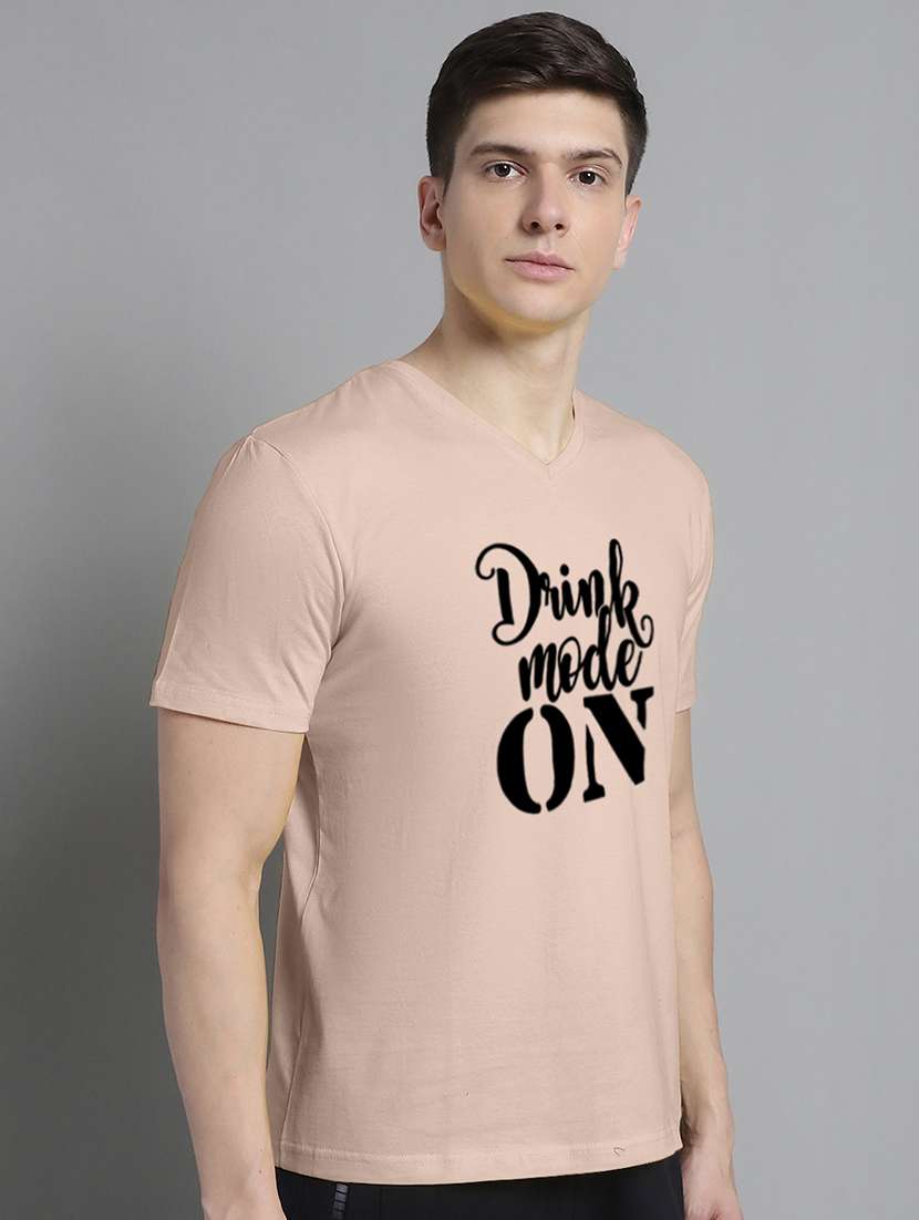 men beige cotton chest print t-shirt - 20312176 -  Standard Image - 1