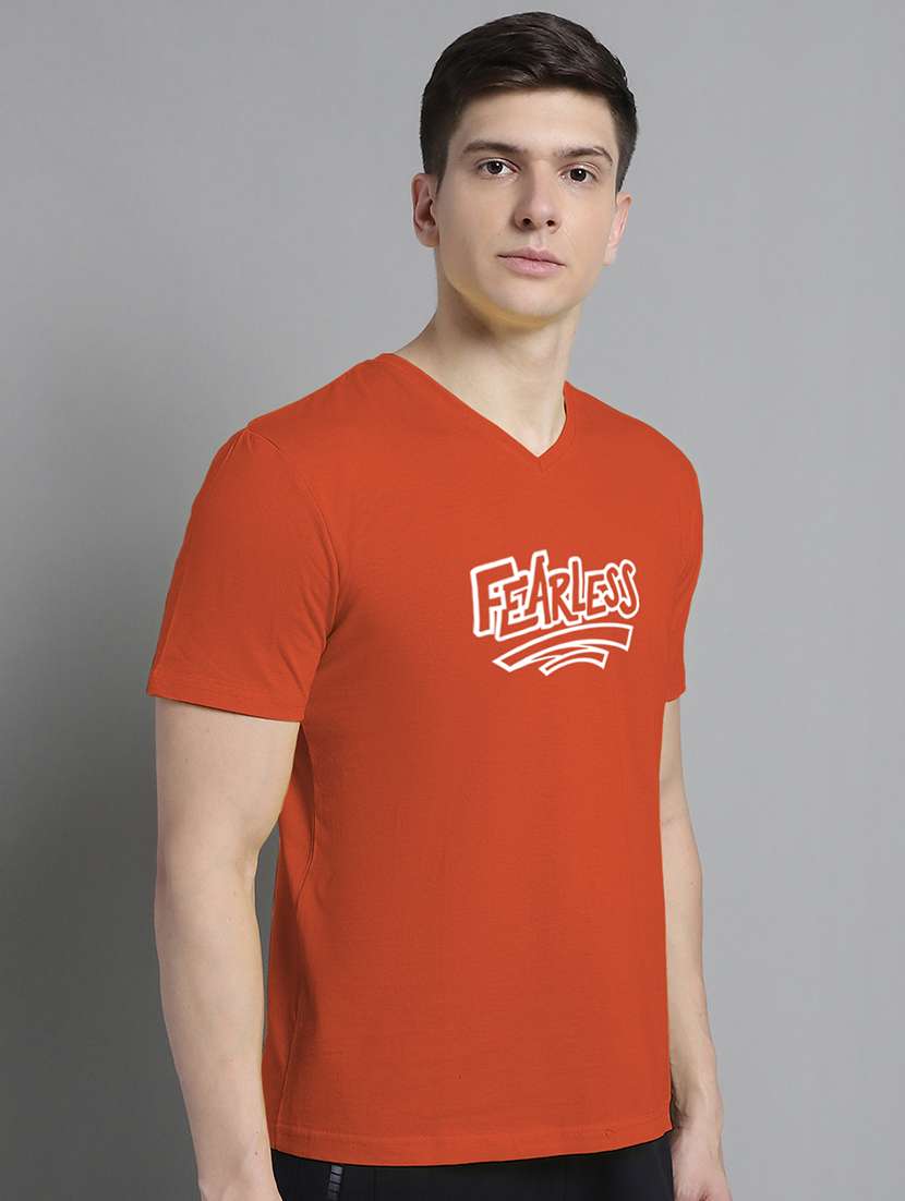 men orange cotton chest print t-shirt - 20312187 -  Standard Image - 1
