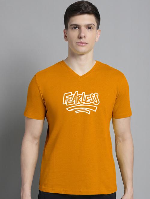 men typography print mustard cotton t-shirt - 20312189 -  Standard Image - 0