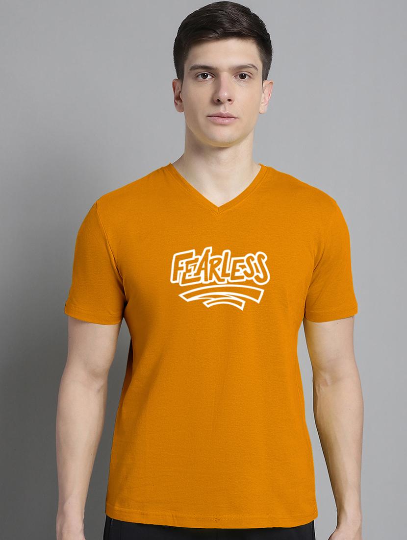 men typography print mustard cotton t-shirt - 20312189 -  Zoom Image - 0