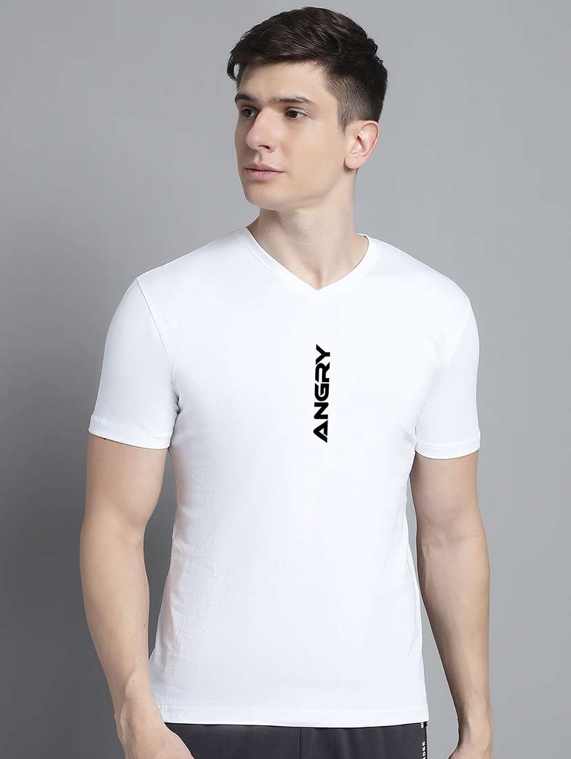 men white cotton chest print t-shirt