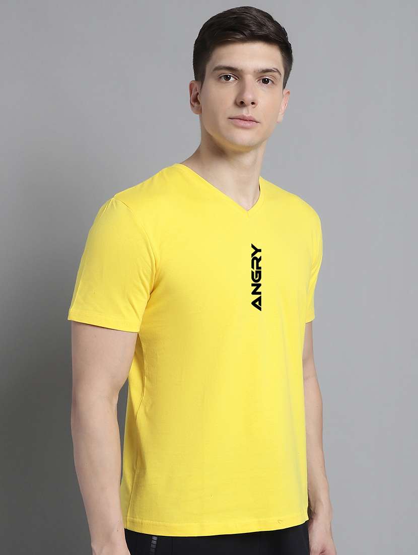 men yellow cotton chest print t-shirt - 20312213 -  Standard Image - 1