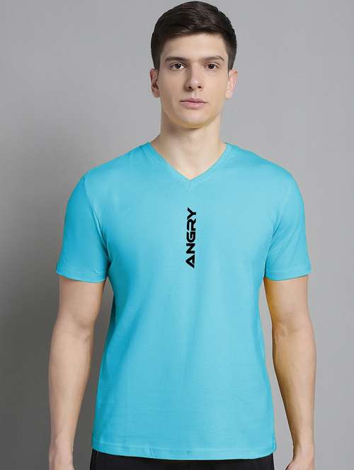 men blue cotton chest print t-shirt - 20312215 -  Standard Image - 0