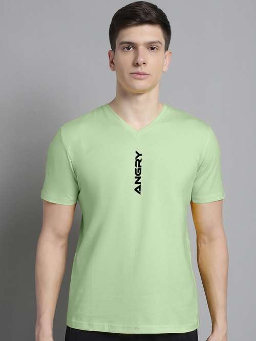 men light green cotton chest print t-shirt - 20312218 - Standard Image - 0