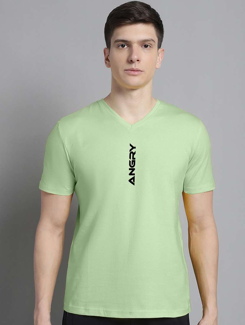 men light green cotton chest print t-shirt - 20312218 - Zoom Image - 0