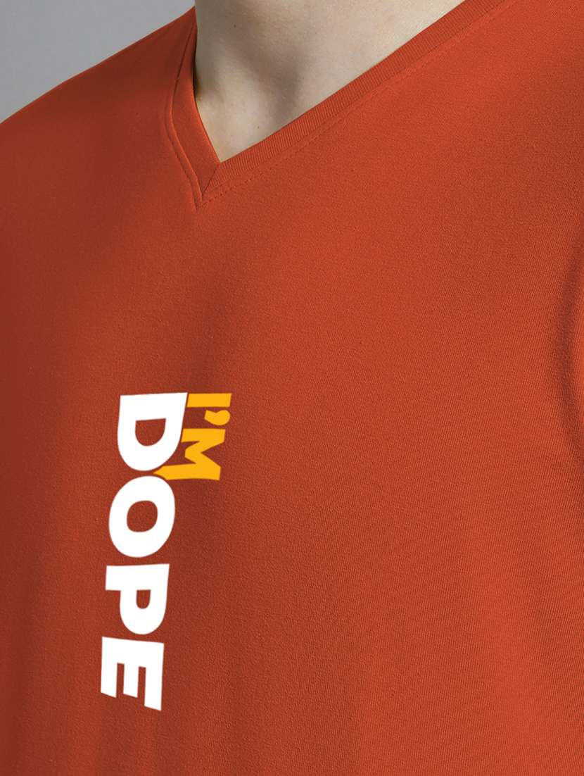 men typography print orange v-neck cotton t-shirt - 20312221 -  Standard Image - 4