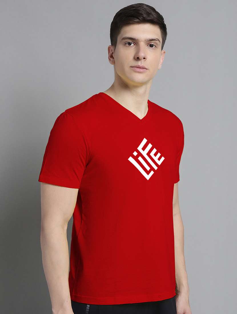 men typography print v-neck cotton t-shirt - 20312240 -  Standard Image - 1