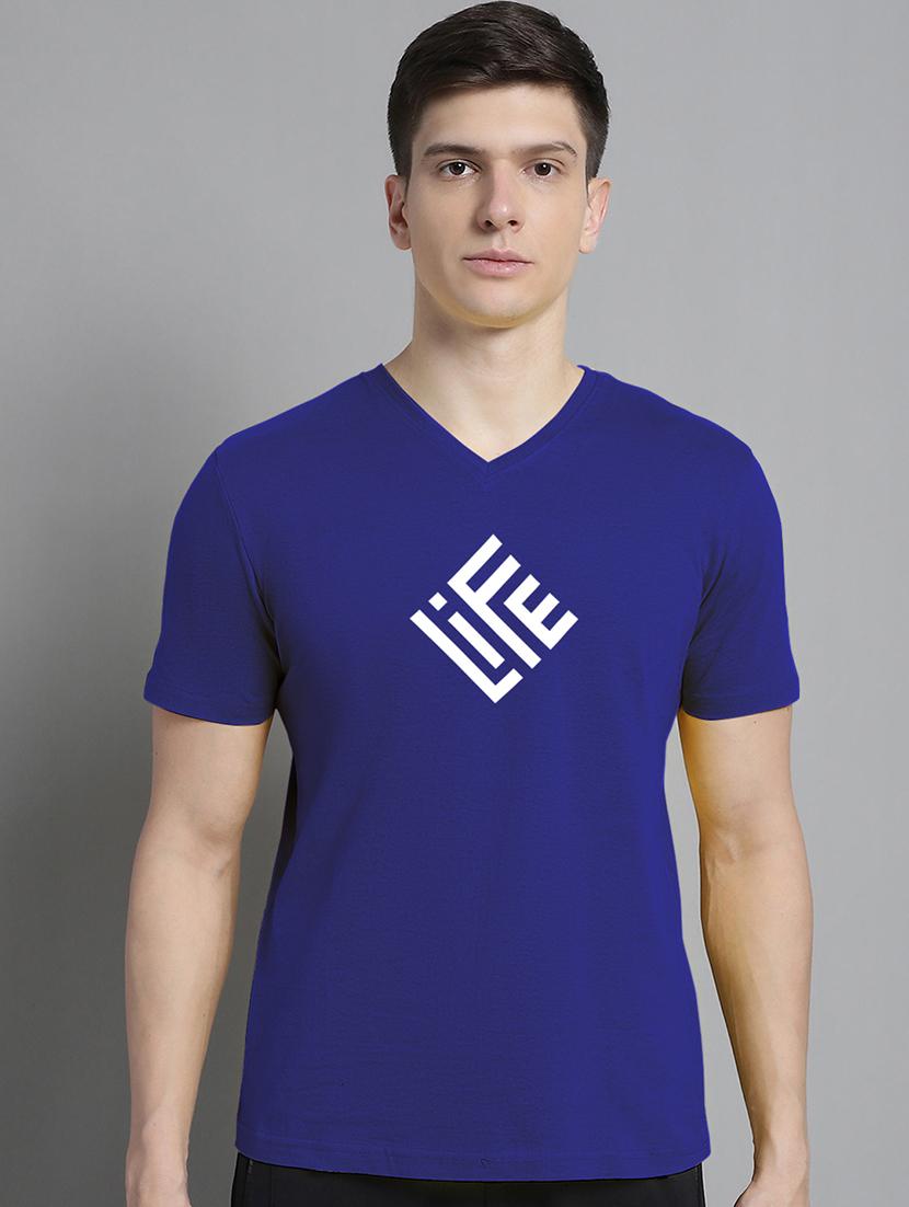 men blue cotton chest print t-shirt - 20312241 - Zoom Image - 0