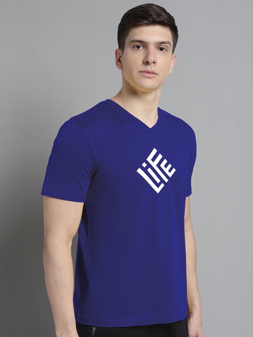 men blue cotton chest print t-shirt - 20312241 - Standard Image - 1