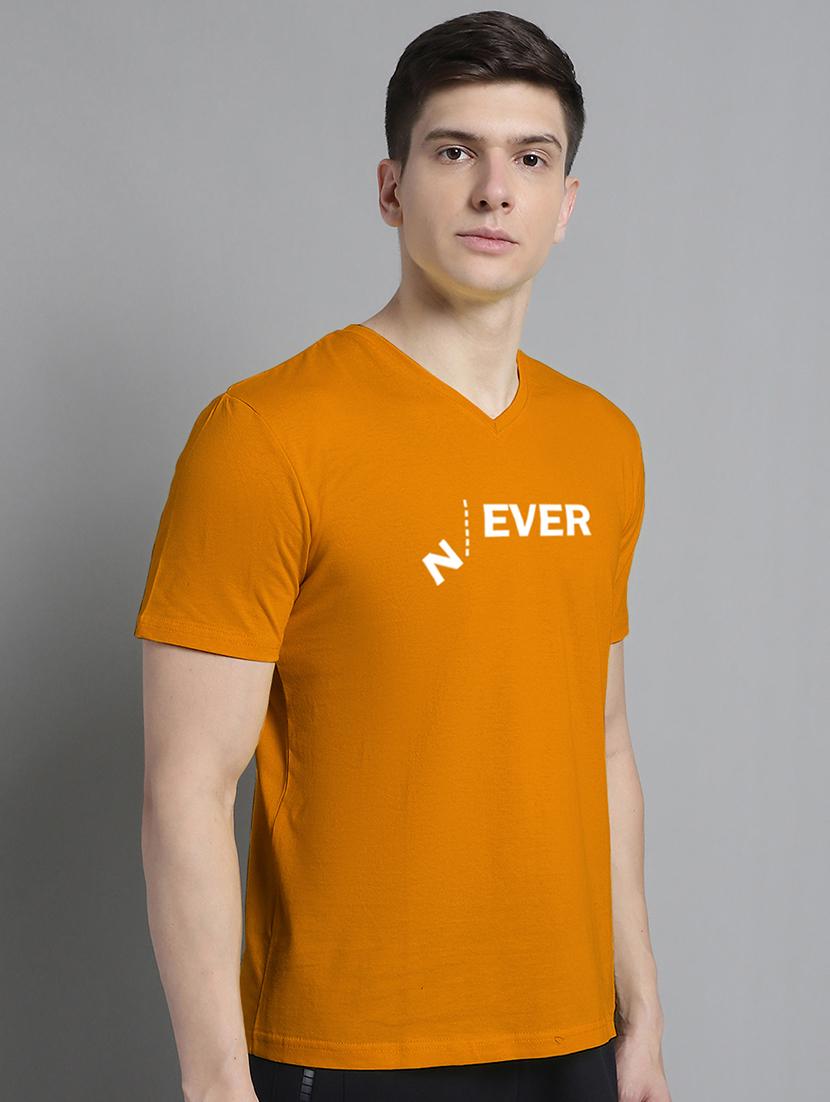 men typography print mustard v-neck cotton t-shirt - 20312253 -  Standard Image - 1