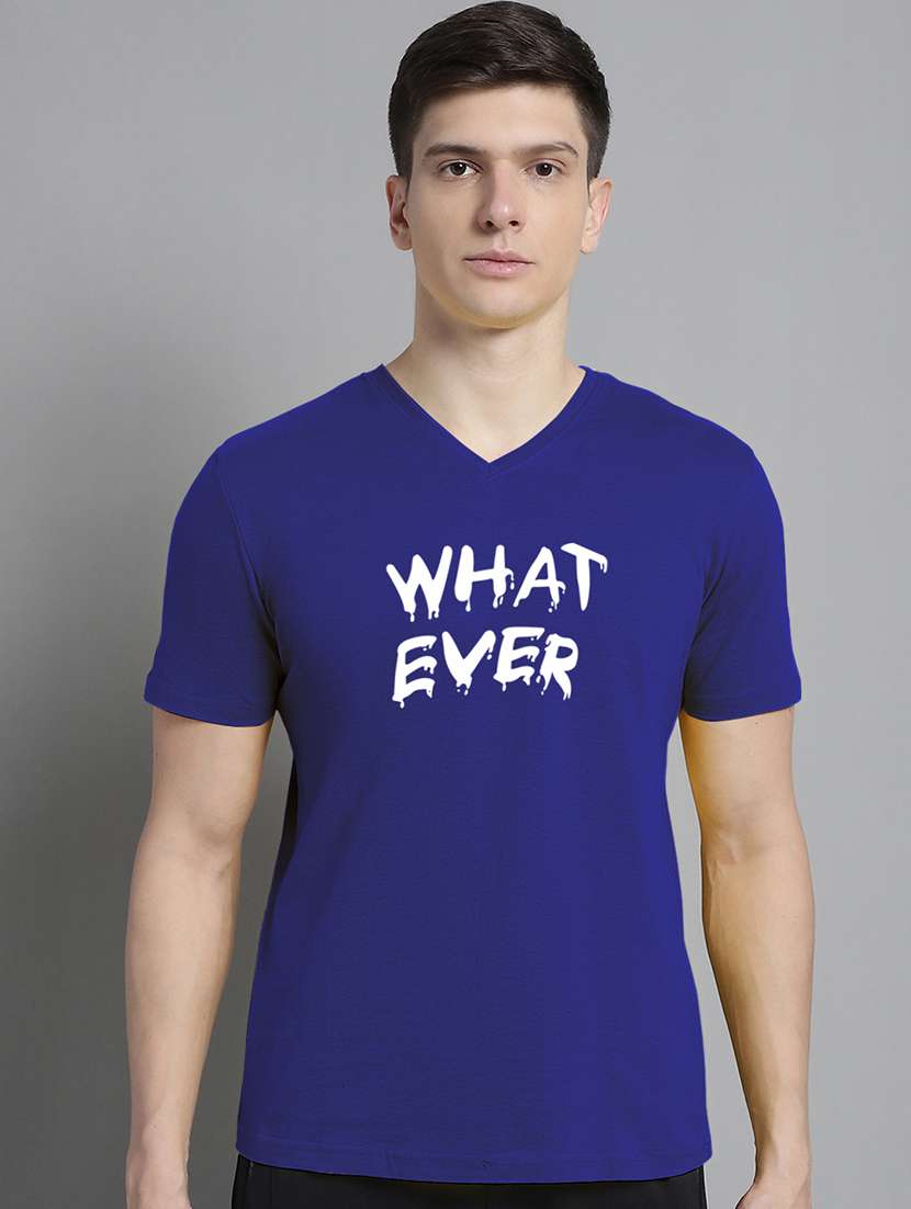men blue cotton chest print t-shirt - 20312257 -  Zoom Image - 0