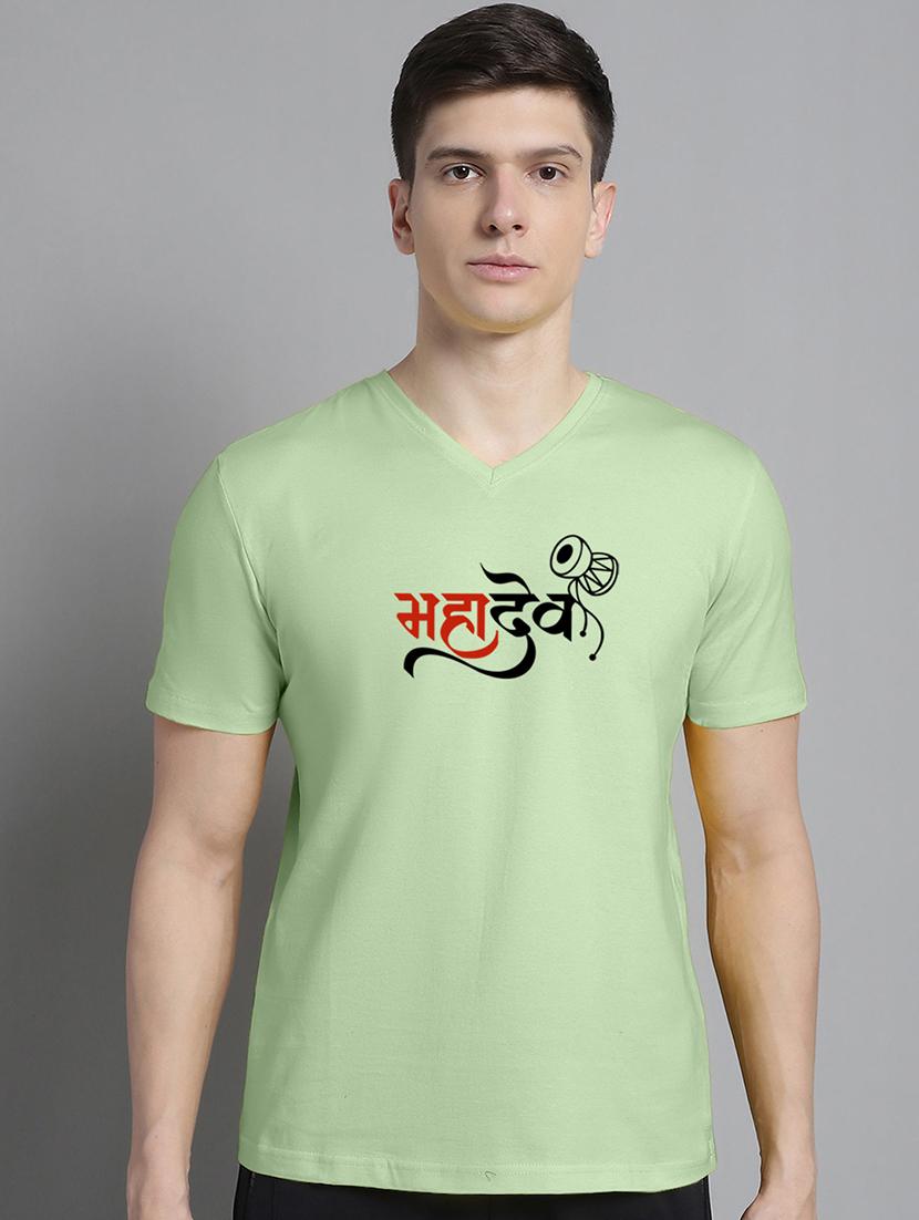 men light green cotton chest print t-shirt - 20312269 -  Zoom Image - 0
