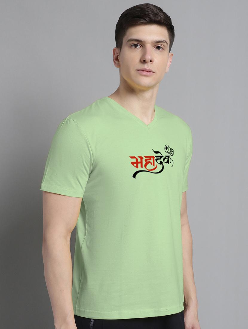 men light green cotton chest print t-shirt - 20312269 - Standard Image - 1