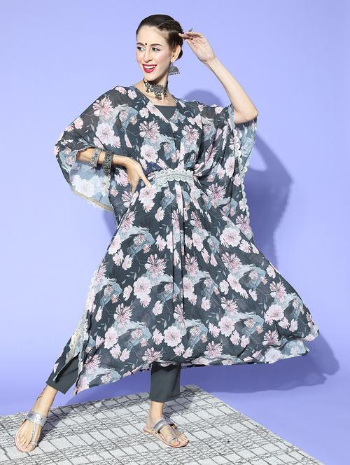 grey colored kaftan set - 20314615 - Standard Image - 0