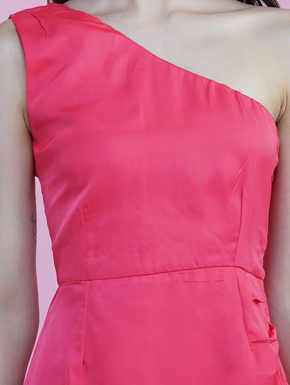 red solid single shoulder shift dress - 20314643 -  Standard Image - 4