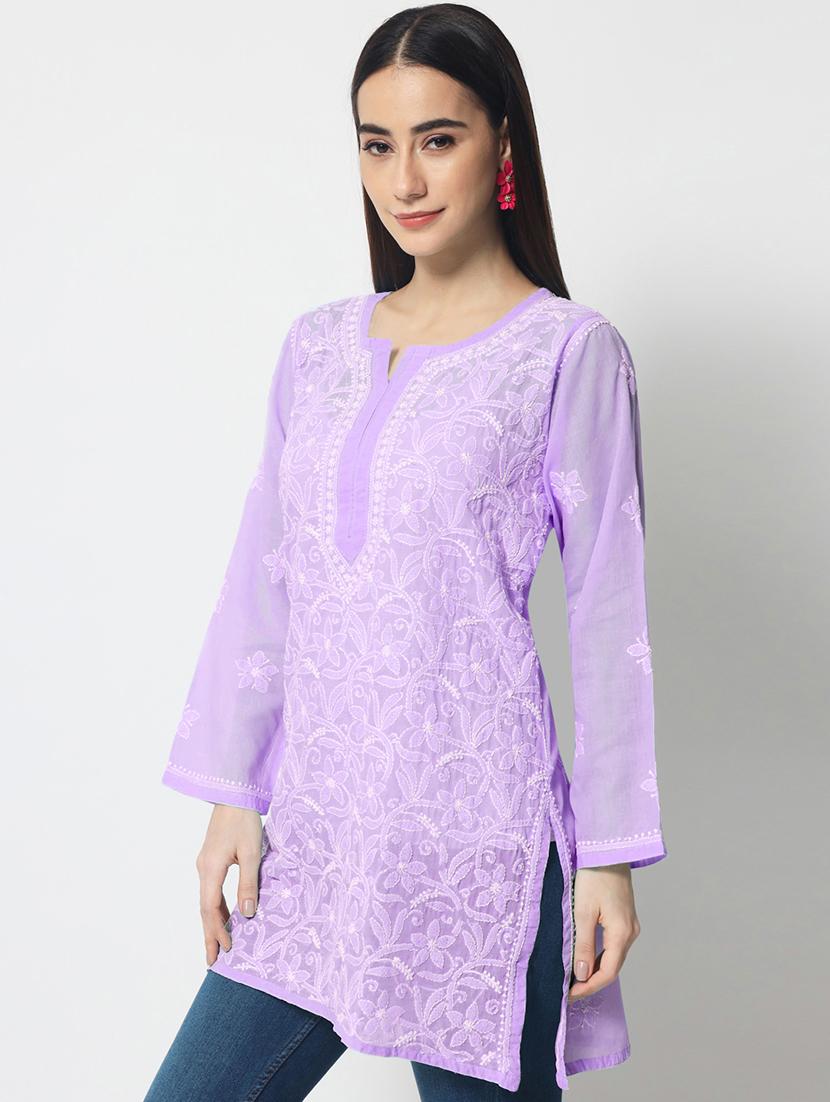 lavender colored straight kurta - 20315110 - Standard Image - 1