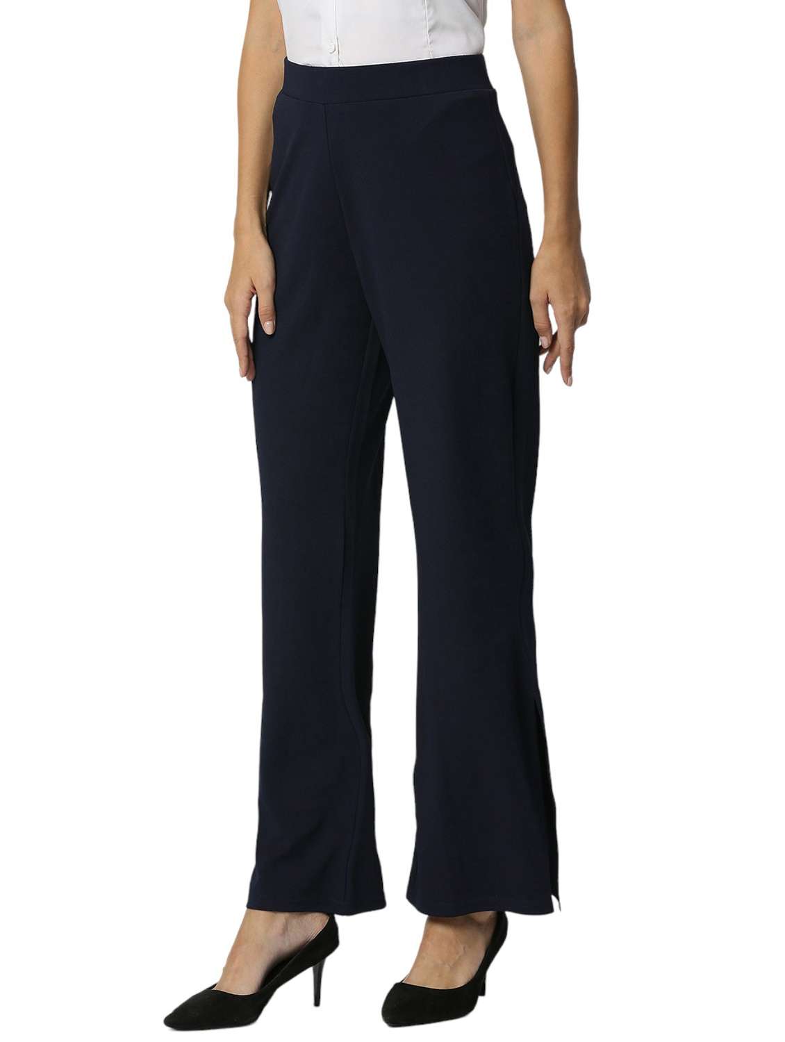 navy blue polyester flat front trouser  - 20315448 -  Standard Image - 1