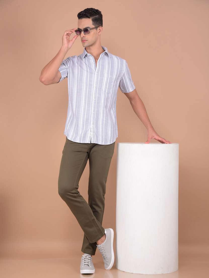 men charcoal cotton blend slim fit casual trouser - 20316183 -  Standard Image - 4