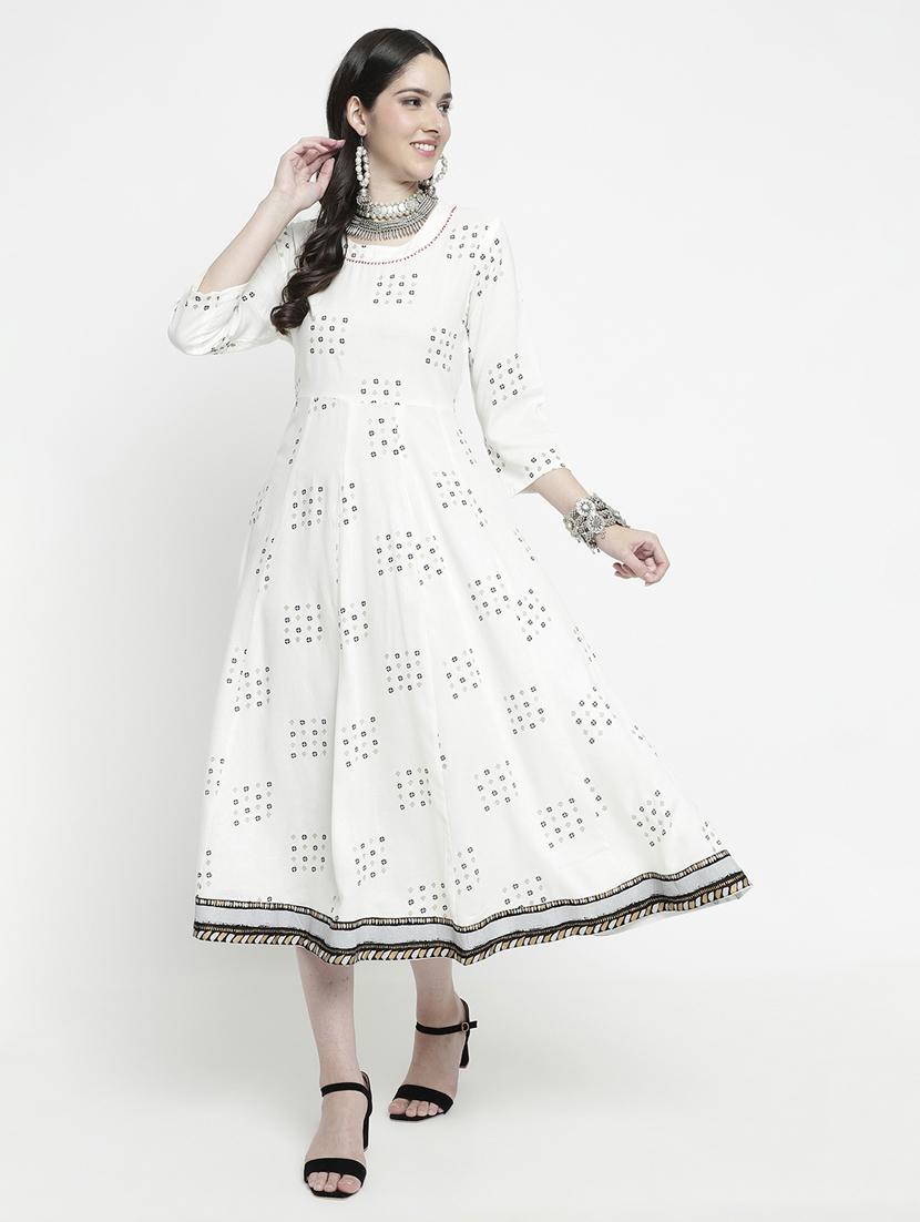 white colored flared kurta - 20316190 -  Zoom Image - 0