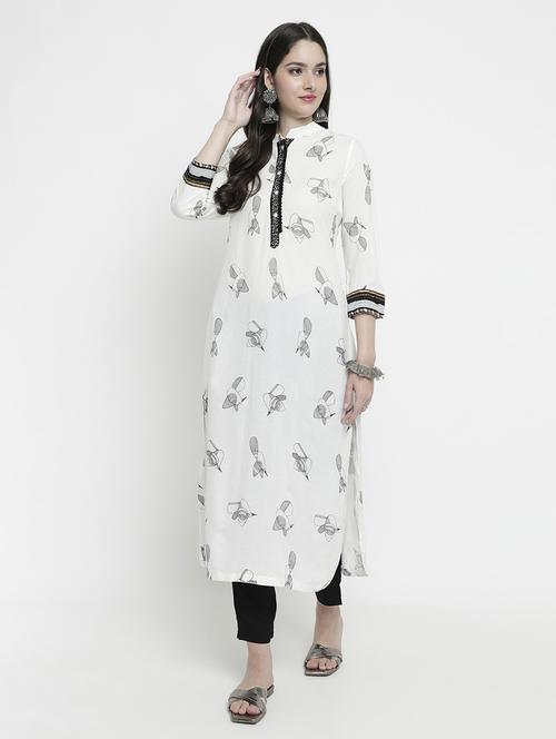 white colored a-line kurta - 20316193 -  Standard Image - 0