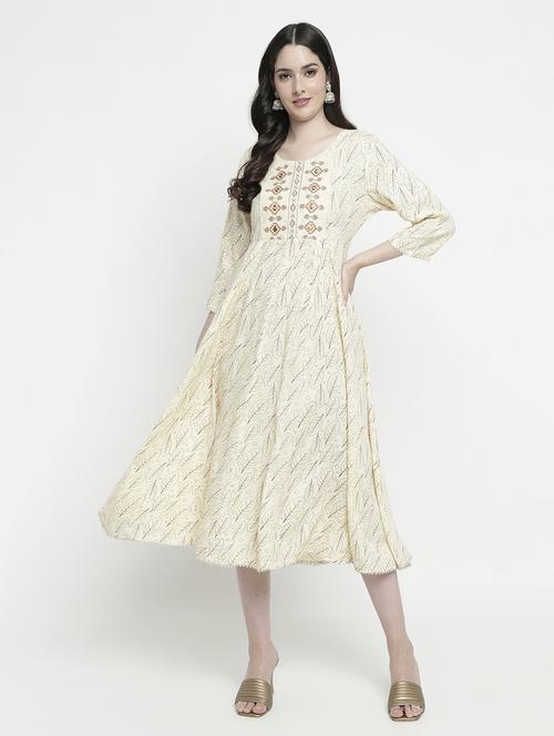 cream colored flared kurta - 20316195 - Standard Image - 0