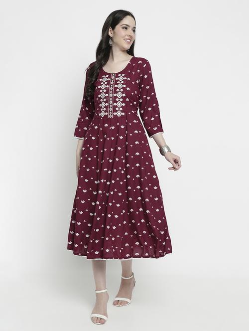 maroon colored flared kurta - 20316196 -  Standard Image - 0