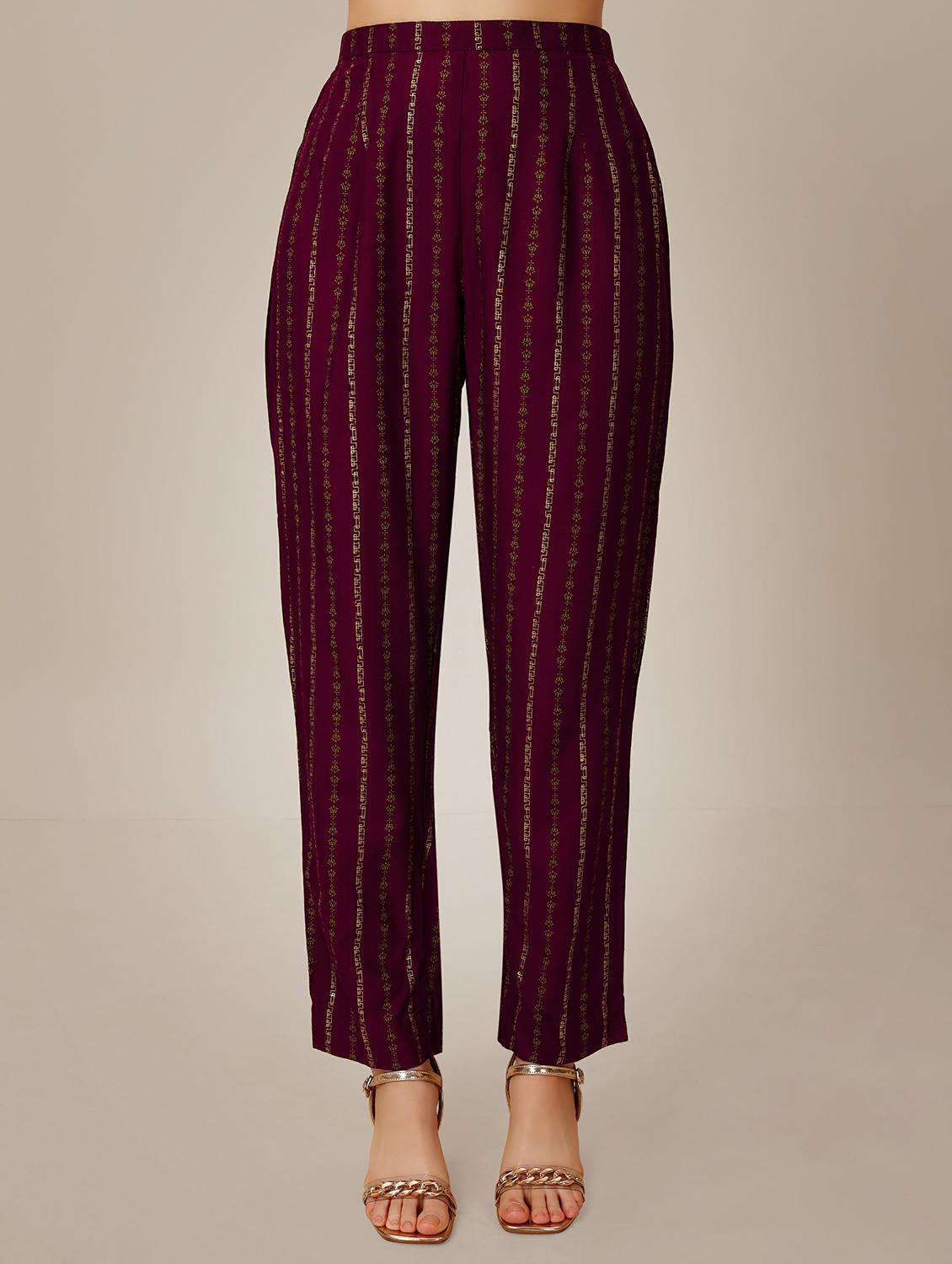women purrple round neck kurta pant set - 20317893 - Standard Image - 4