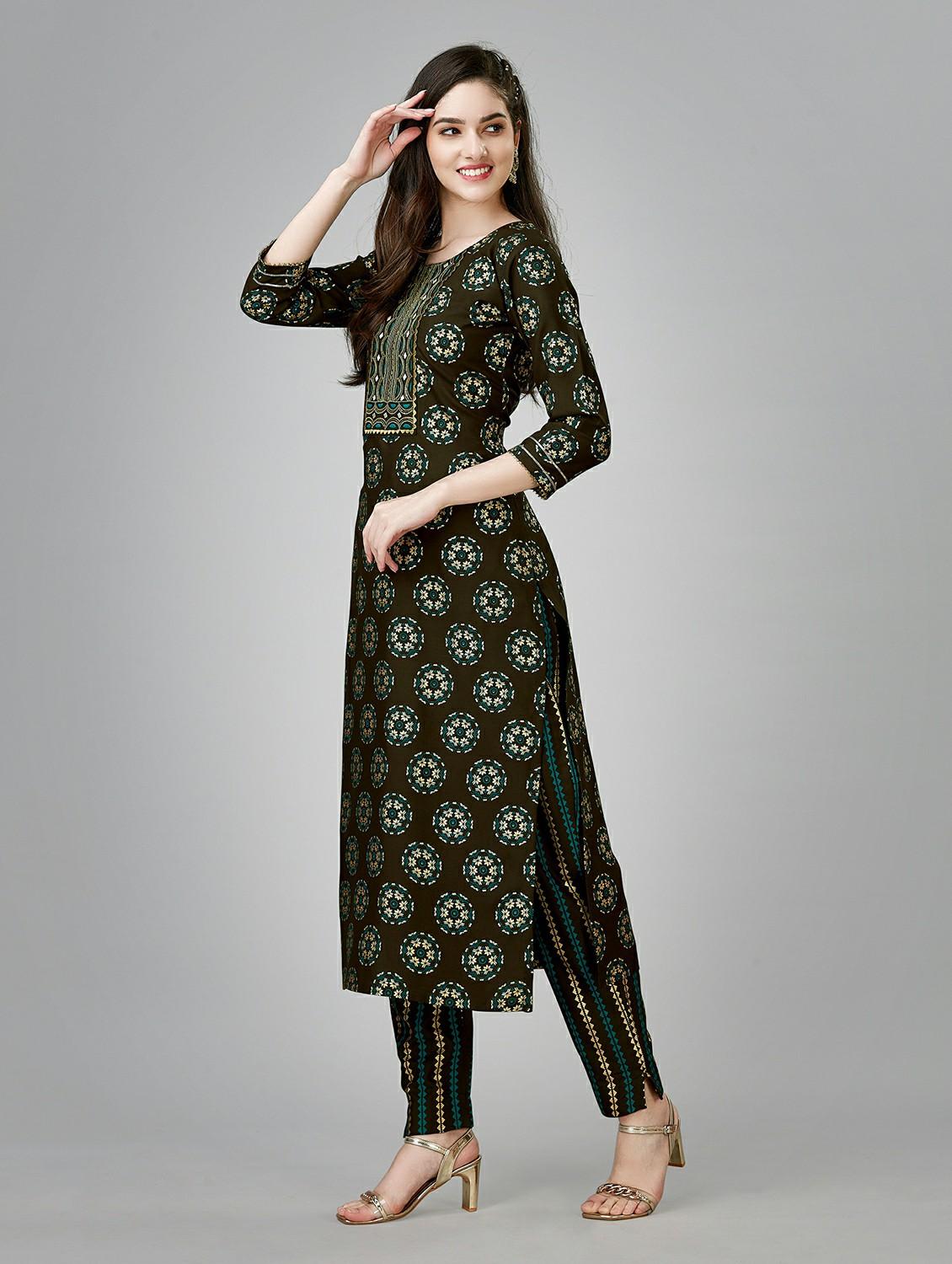 olive colored kurta pant set - 20317902 - Standard Image - 1