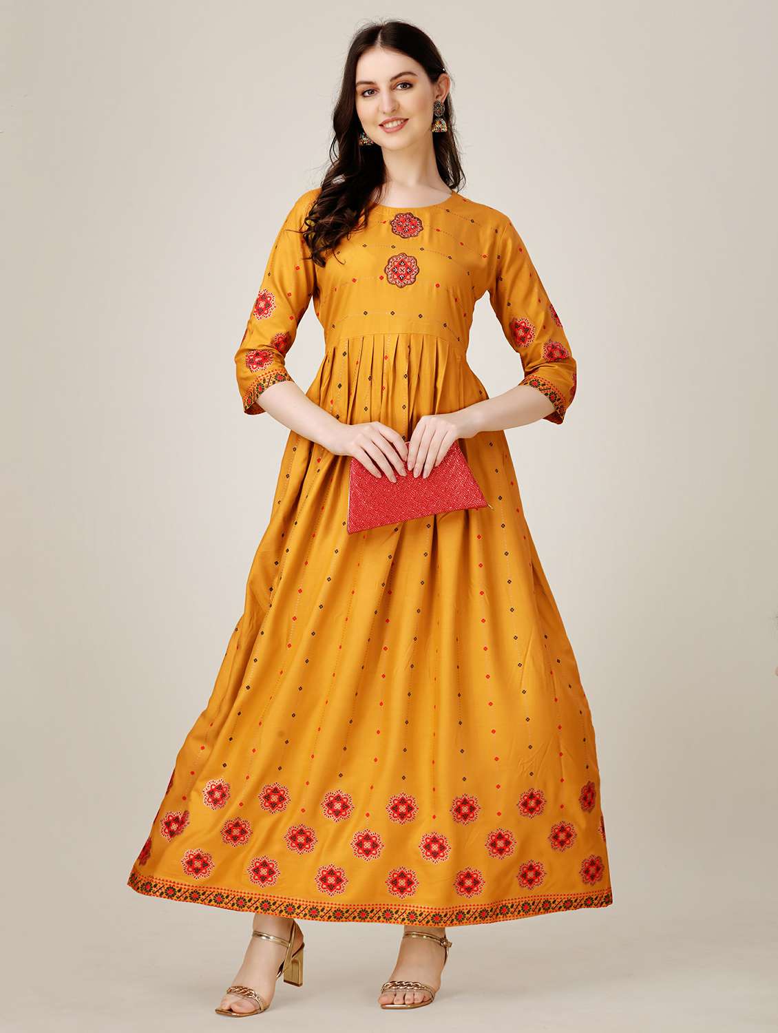 mustard colored a-line kurta - 20317929 -  Standard Image - 1