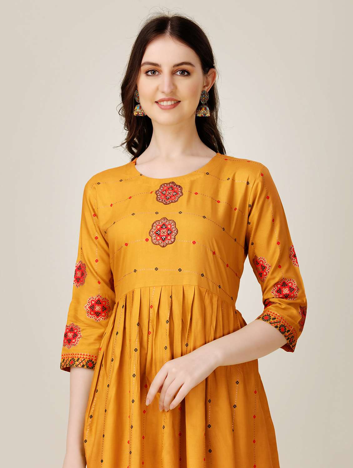mustard colored a-line kurta - 20317929 -  Standard Image - 4