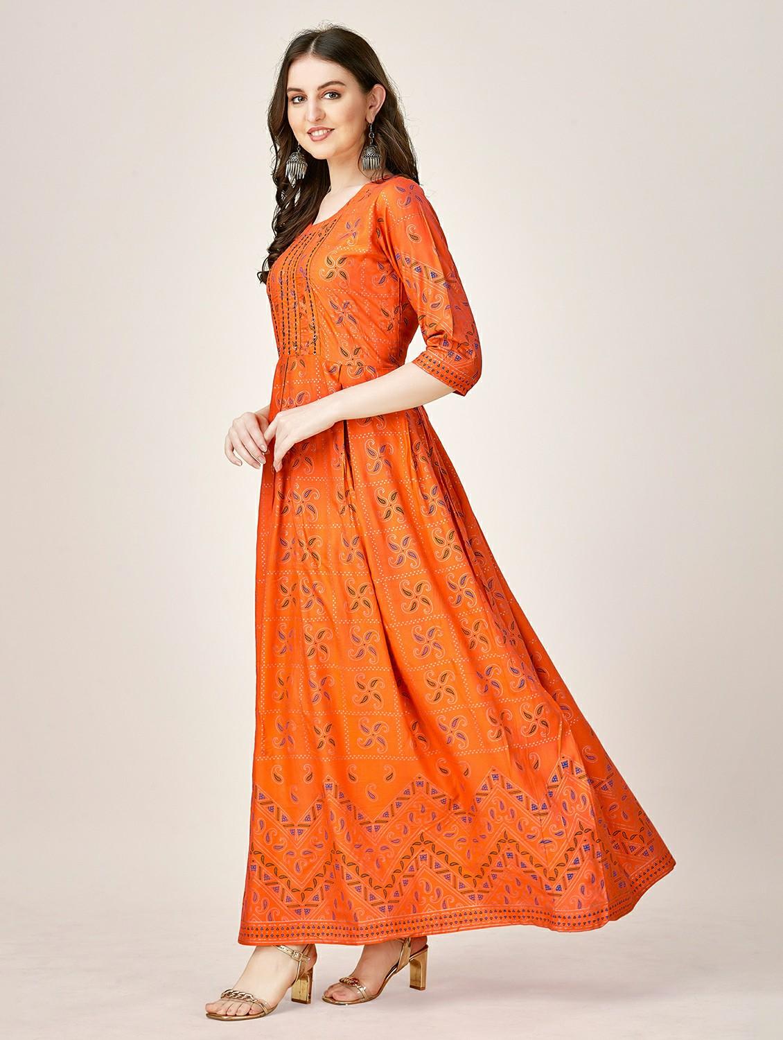 women orange round neck anarkali kurta - 20317937 -  Standard Image - 1
