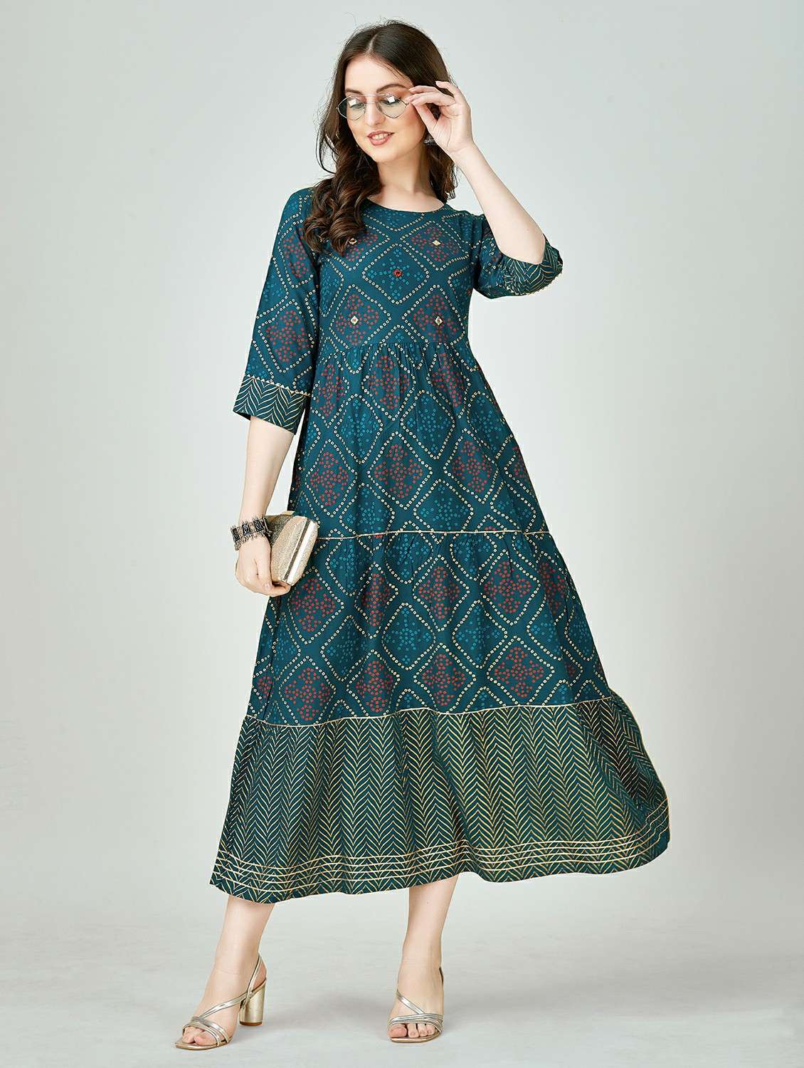 teal colored anarkali kurta - 20317941 -  Standard Image - 1