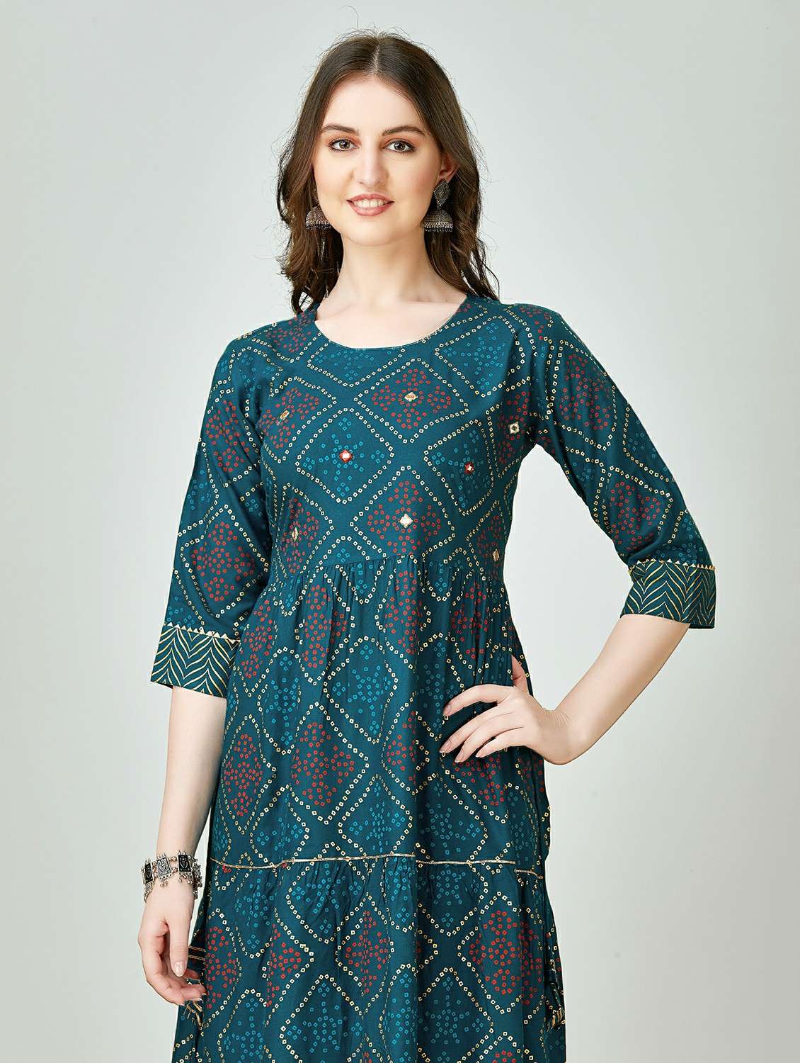 teal colored anarkali kurta - 20317941 -  Standard Image - 4