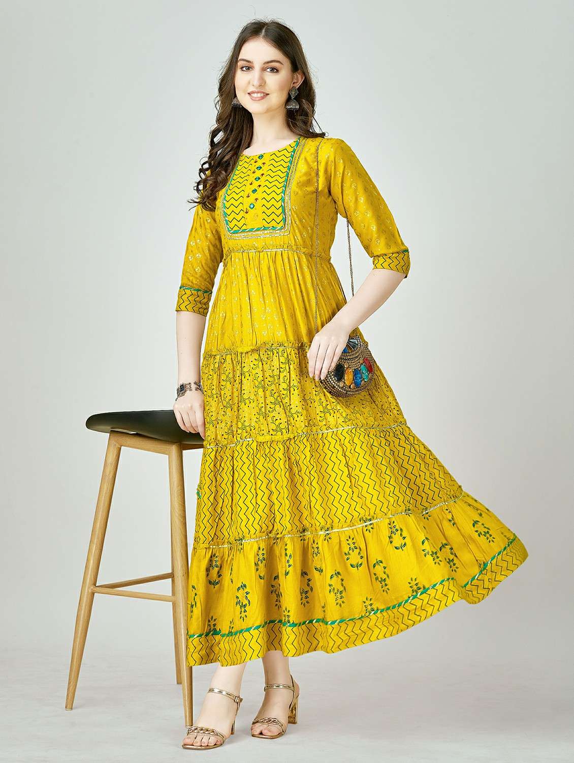 yellow colored anarkali kurta - 20317942 -  Standard Image - 1