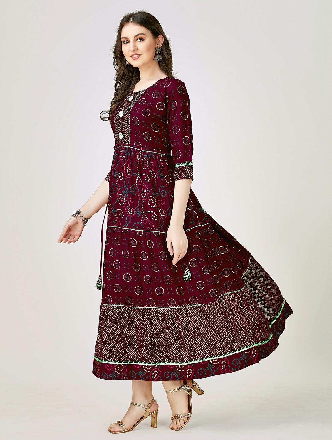 maroon colored flared kurta - 20317943 -  Standard Image - 1