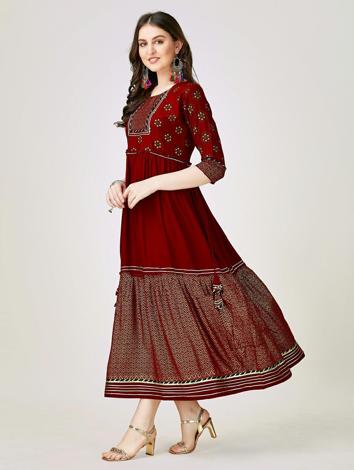 maroon colored anarkali kurta - 20317945 - Standard Image - 1