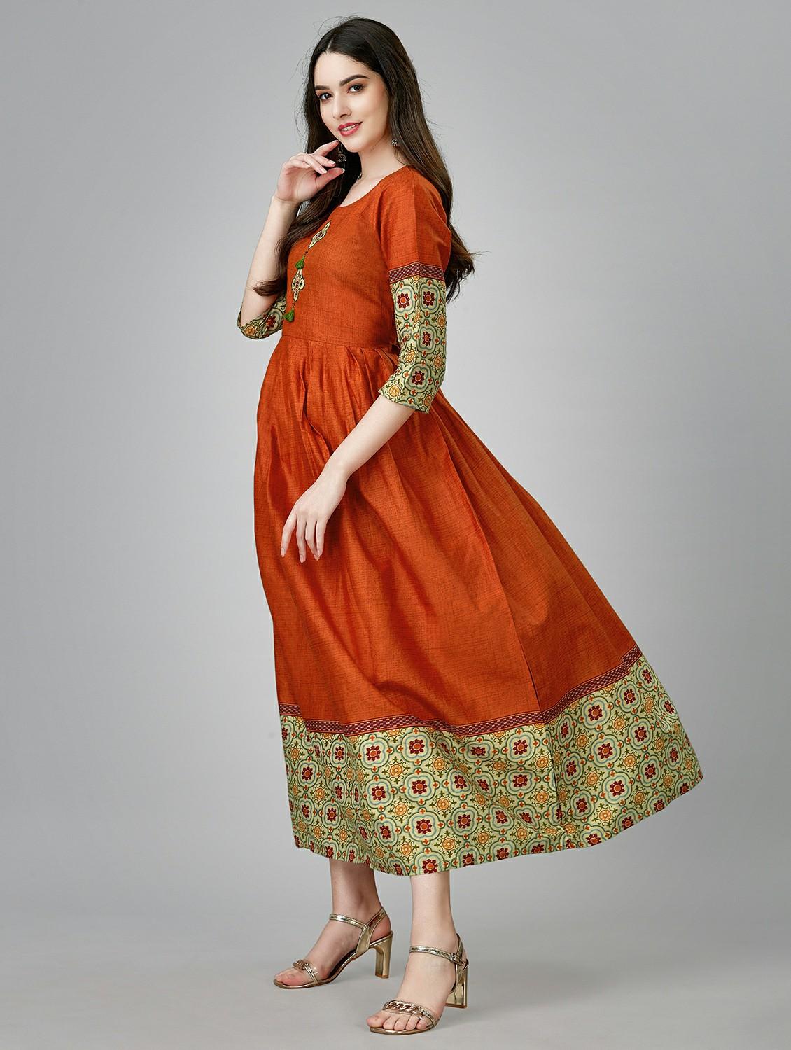 orange colored a-line kurta - 20317958 - Standard Image - 1