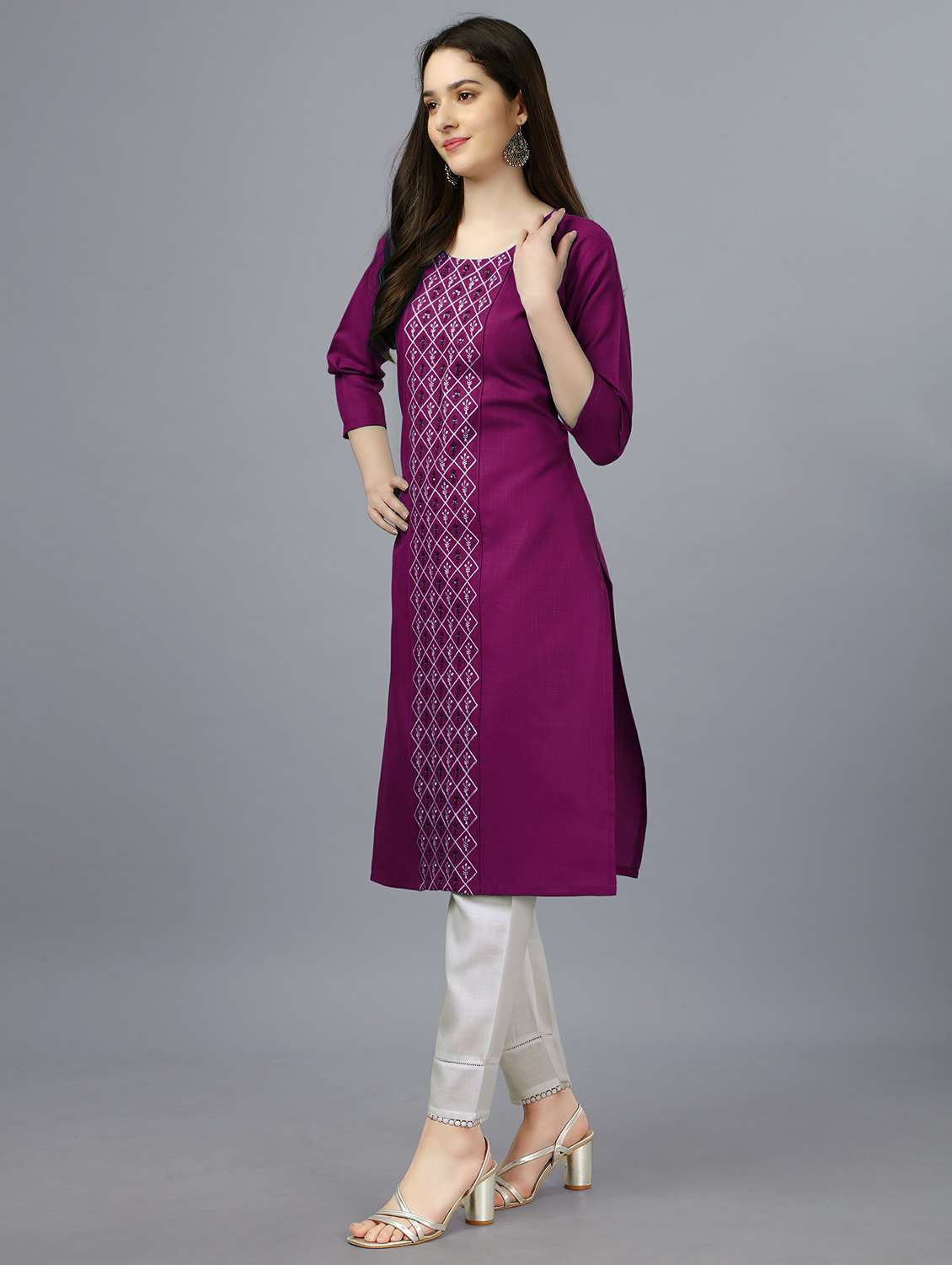 purple cotton straight kurta - 20317965 - Standard Image - 1