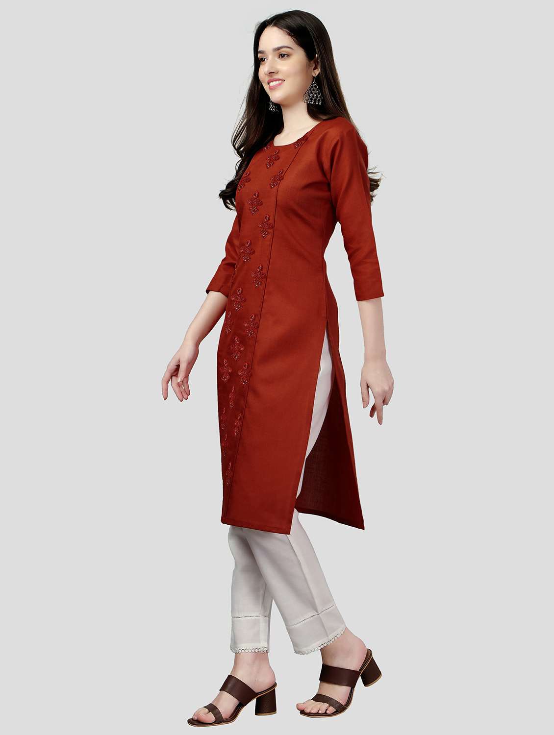 maroon colored straight kurta - 20317968 - Standard Image - 1