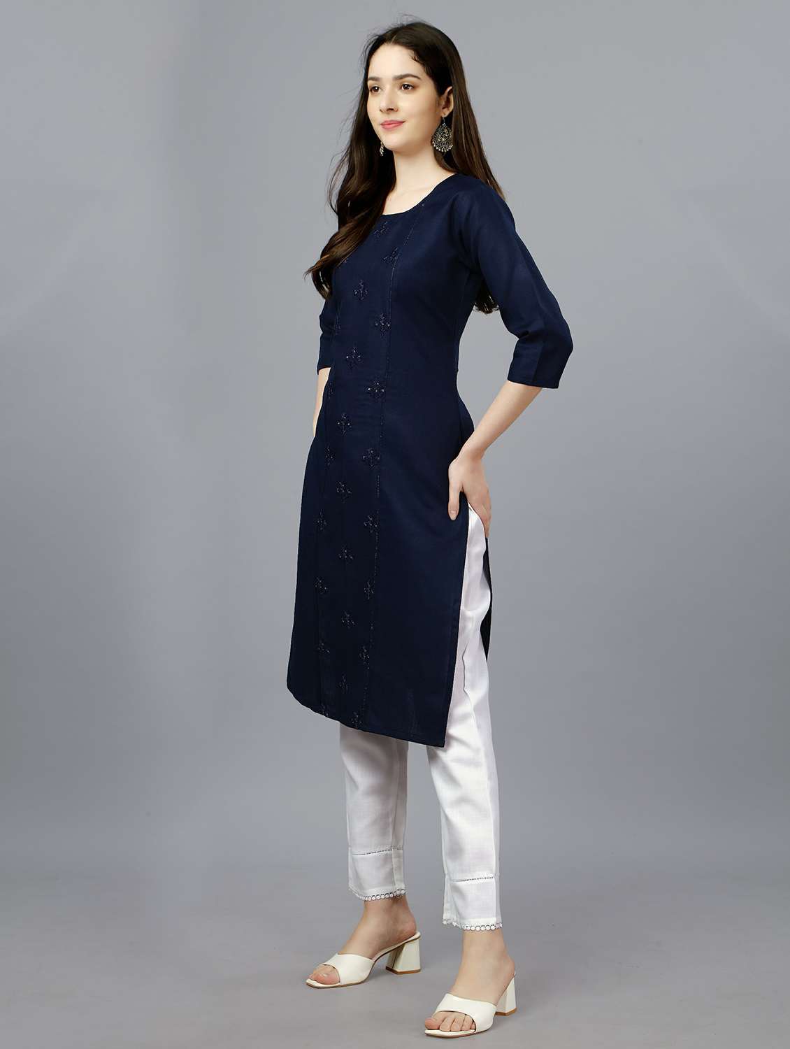 navy cotton straight kurta - 20317969 -  Standard Image - 1