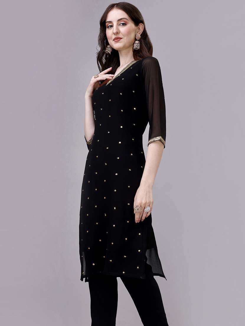 black colored straight kurta - 20317983 -  Standard Image - 1