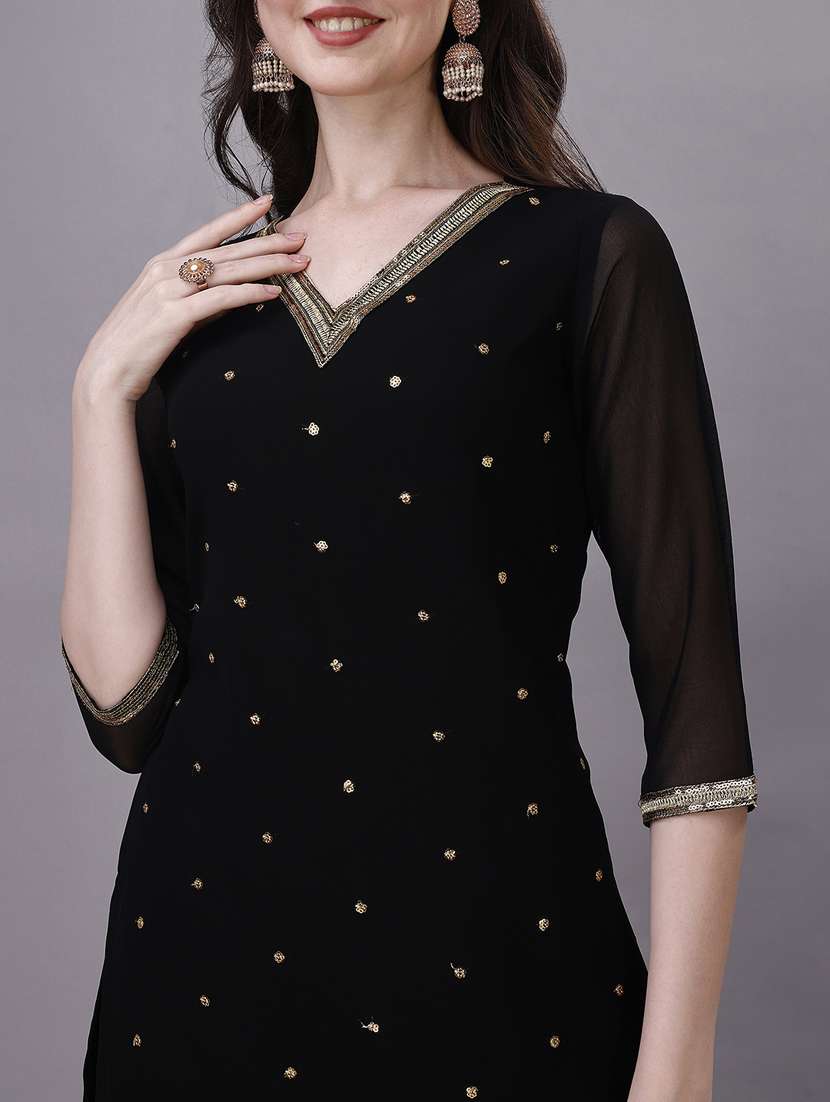 black colored straight kurta - 20317983 -  Standard Image - 4
