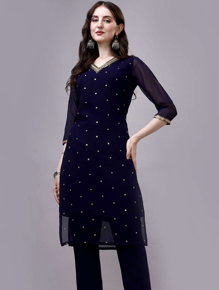 navy blue colored straight kurta - 20317984 -  Standard Image - 1