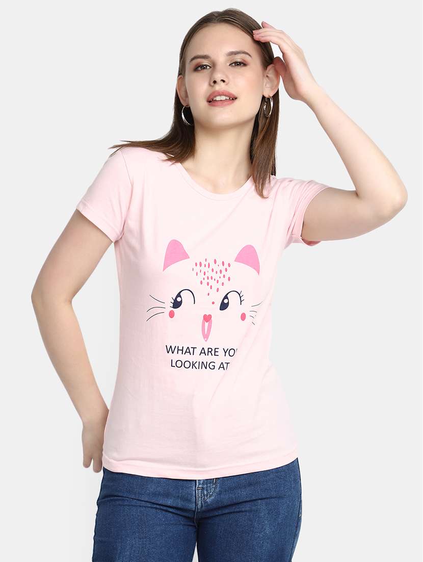 pink cotton printed t-shirt